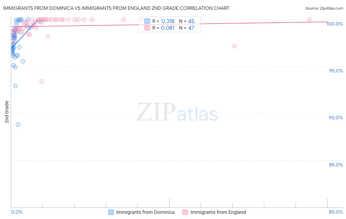 Immigrants from Dominica vs Immigrants from England 2nd Grade