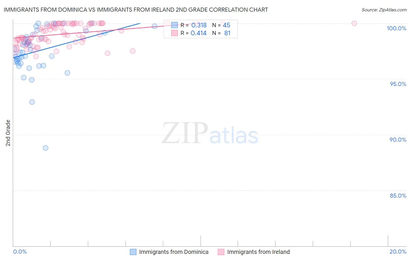 Immigrants from Dominica vs Immigrants from Ireland 2nd Grade