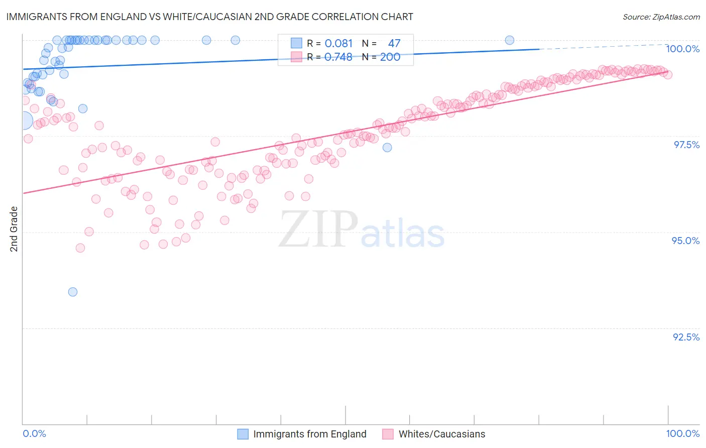 Immigrants from England vs White/Caucasian 2nd Grade