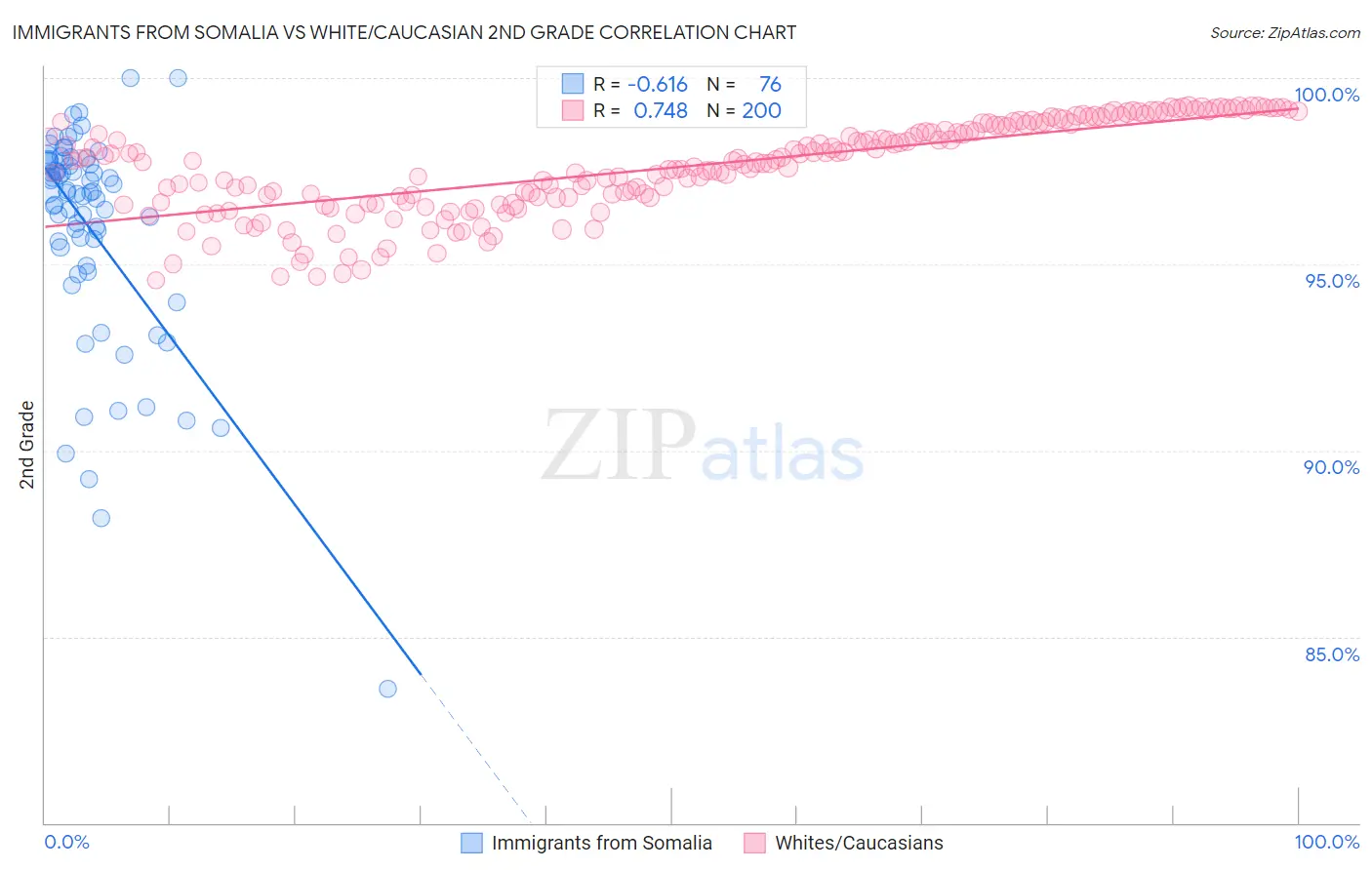 Immigrants from Somalia vs White/Caucasian 2nd Grade