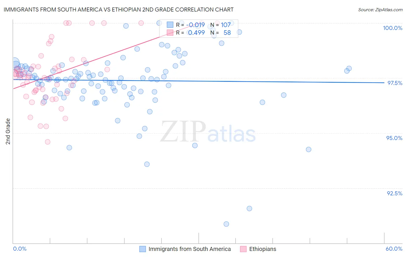 Immigrants from South America vs Ethiopian 2nd Grade
