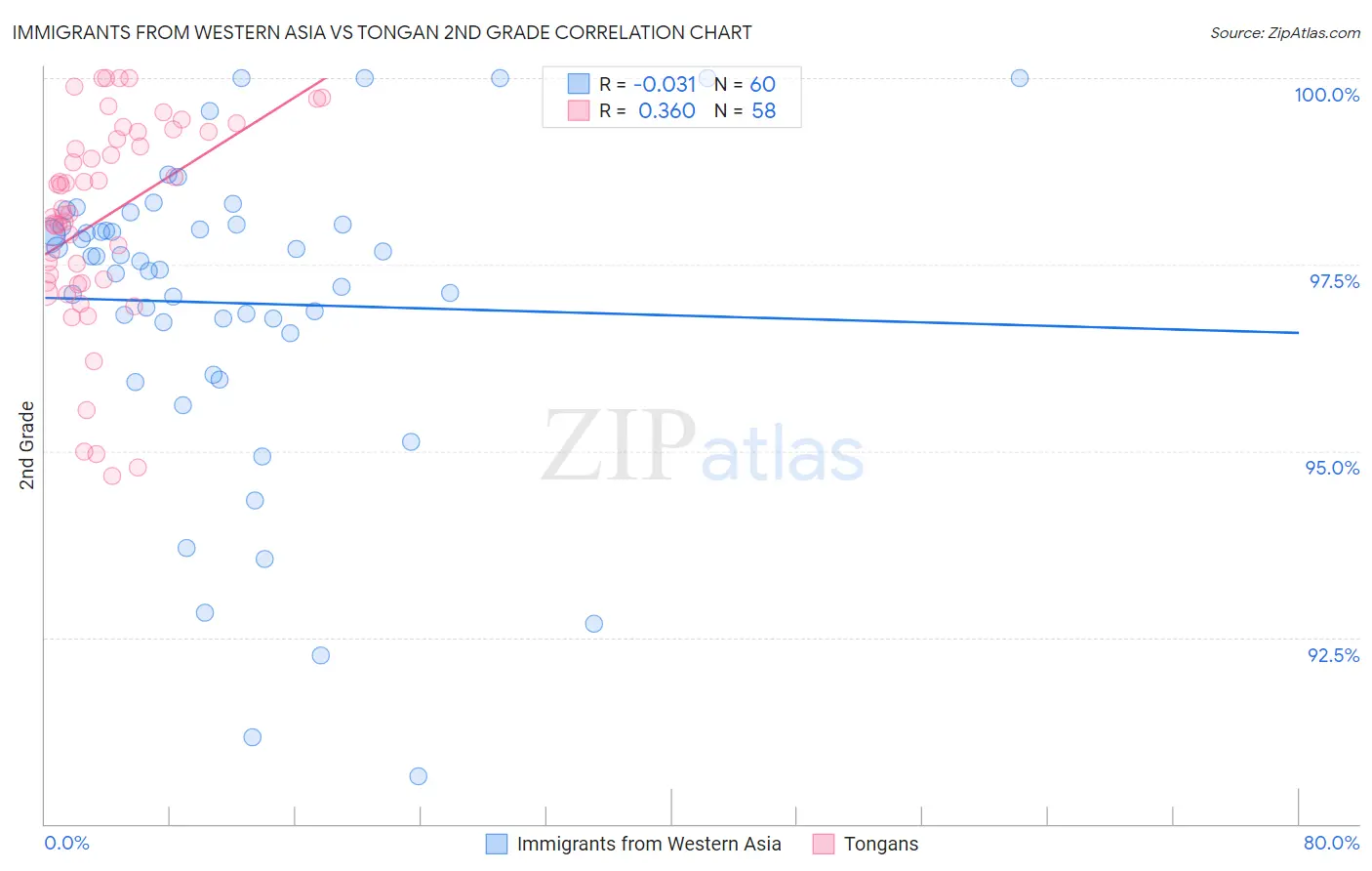 Immigrants from Western Asia vs Tongan 2nd Grade
