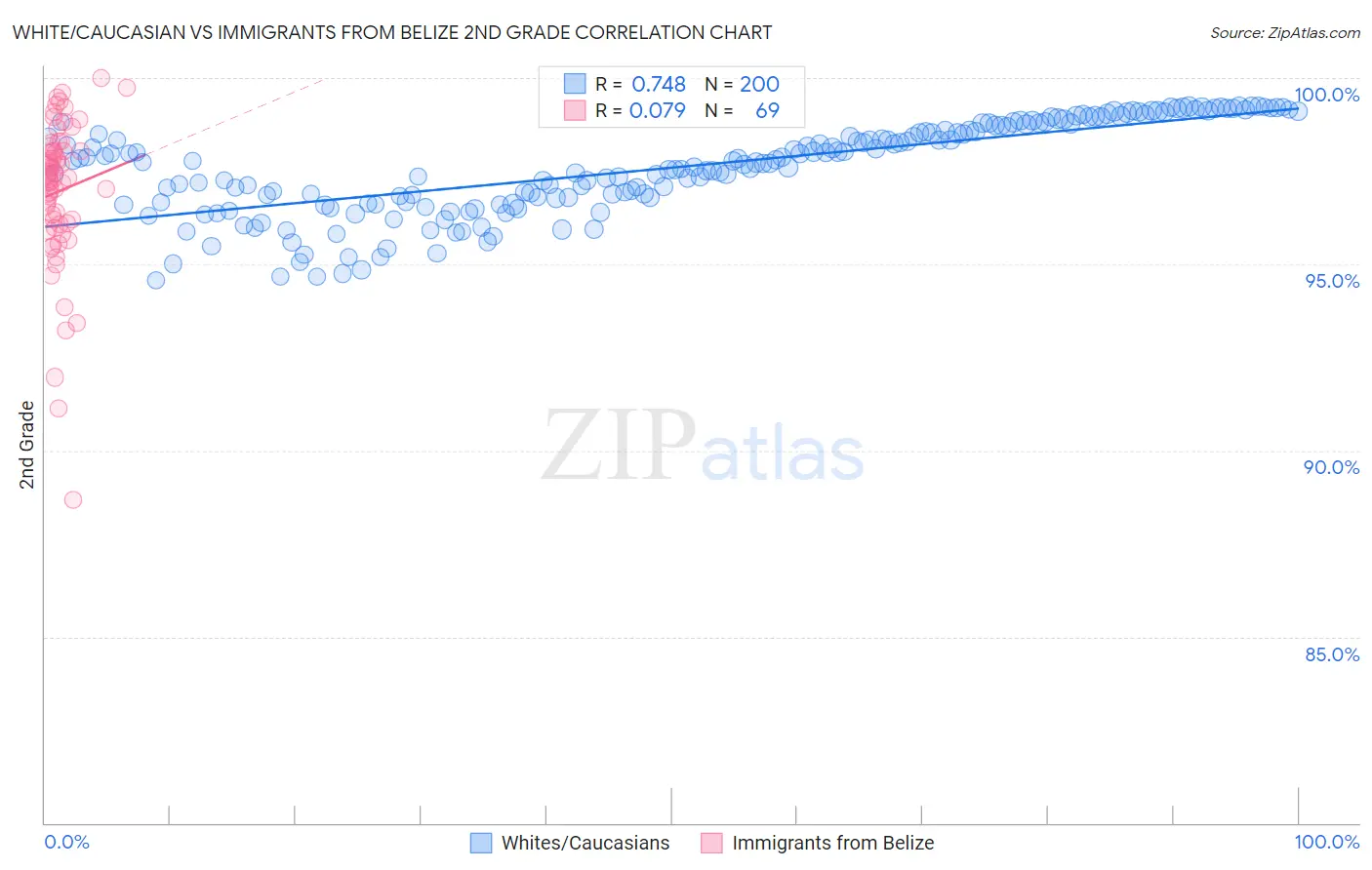 White/Caucasian vs Immigrants from Belize 2nd Grade