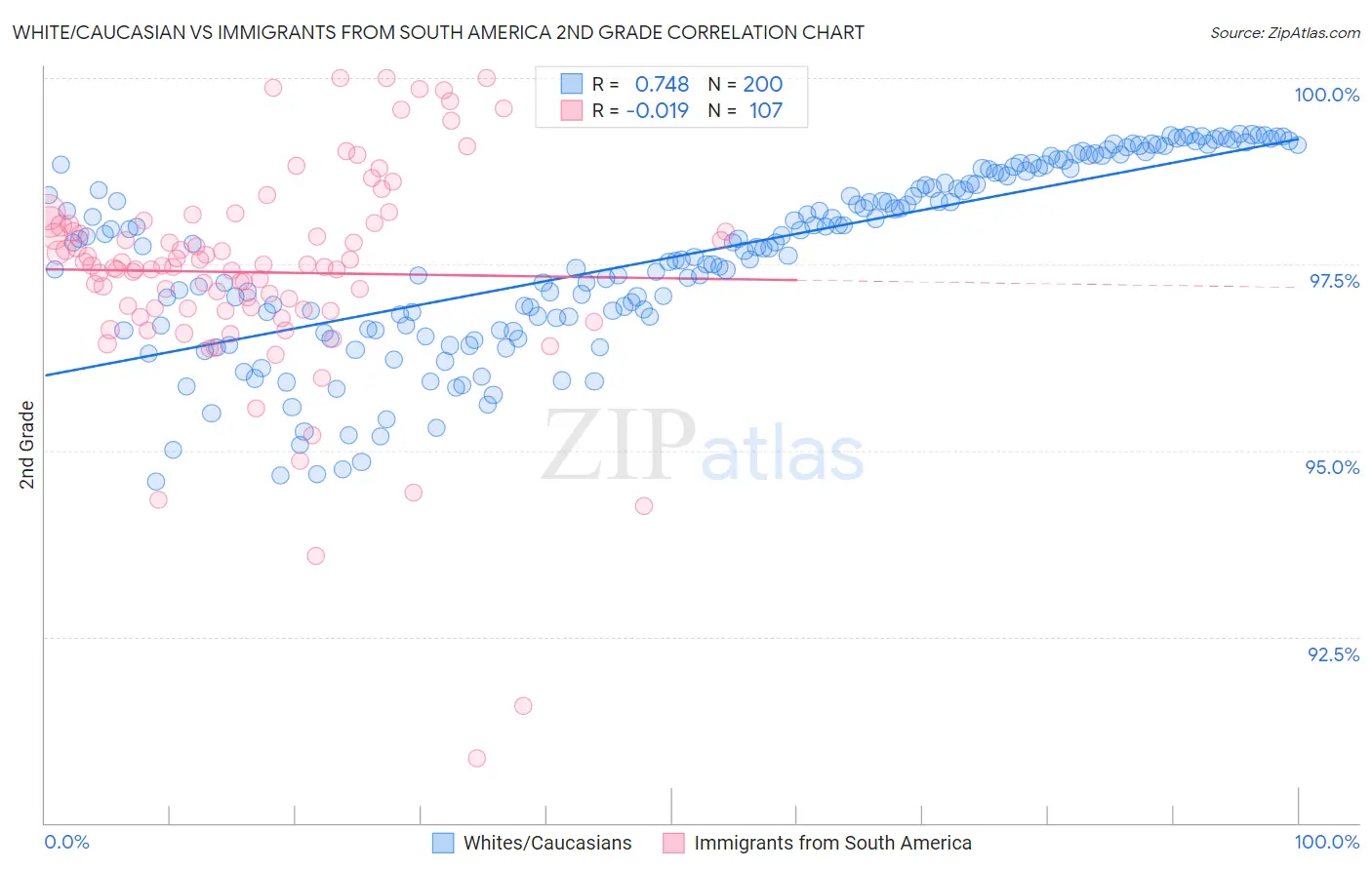 White/Caucasian vs Immigrants from South America 2nd Grade
