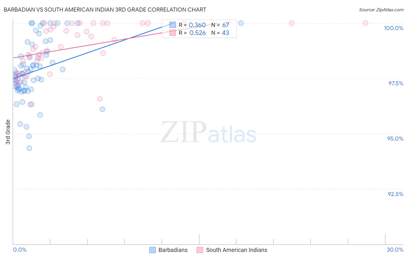Barbadian vs South American Indian 3rd Grade