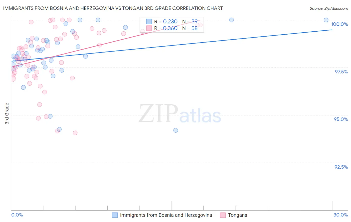 Immigrants from Bosnia and Herzegovina vs Tongan 3rd Grade