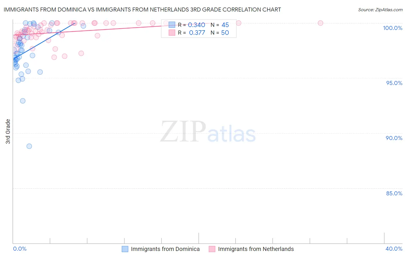 Immigrants from Dominica vs Immigrants from Netherlands 3rd Grade