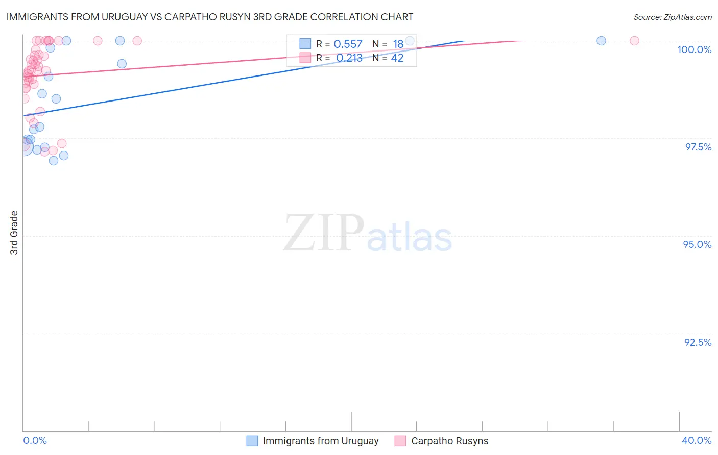 Immigrants from Uruguay vs Carpatho Rusyn 3rd Grade