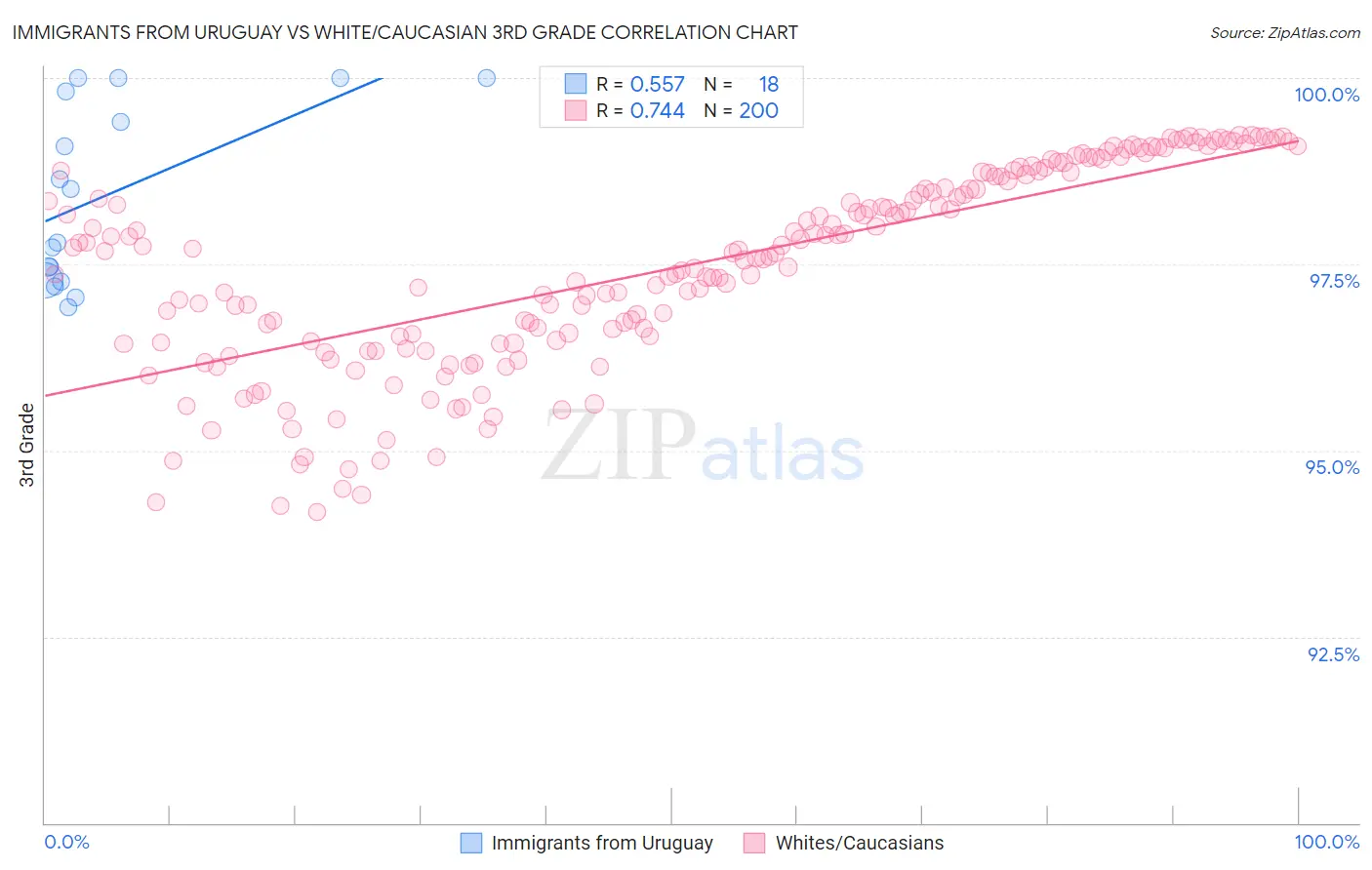 Immigrants from Uruguay vs White/Caucasian 3rd Grade