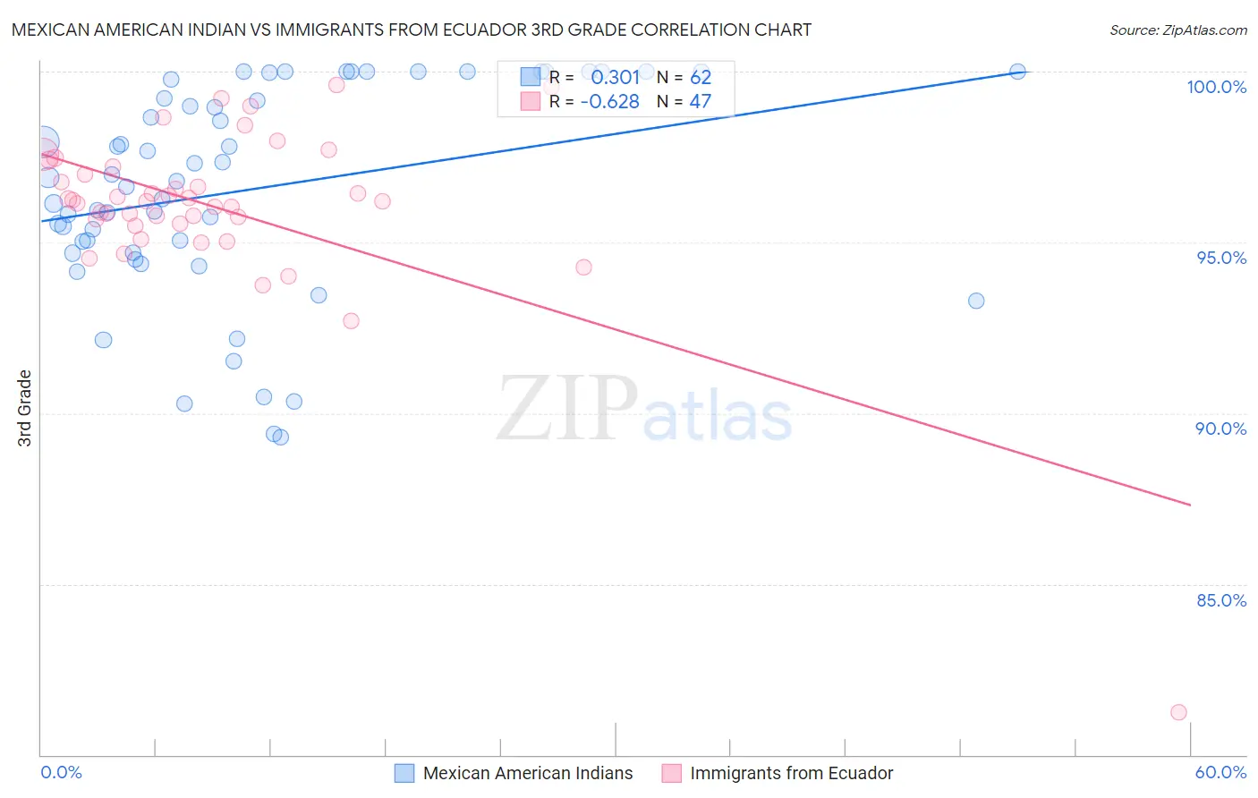 Mexican American Indian vs Immigrants from Ecuador 3rd Grade