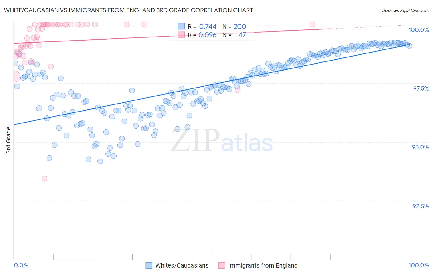 White/Caucasian vs Immigrants from England 3rd Grade