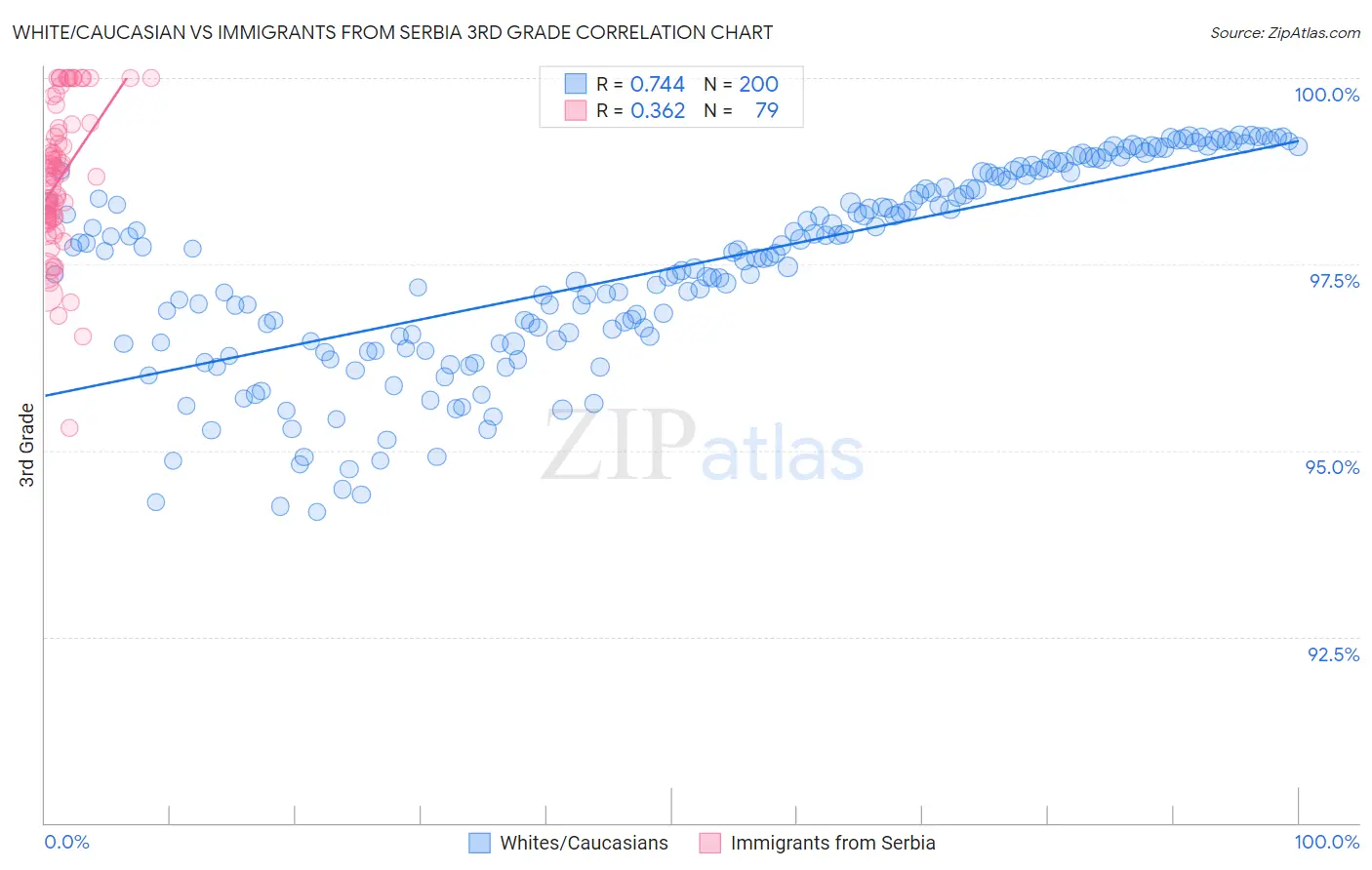 White/Caucasian vs Immigrants from Serbia 3rd Grade