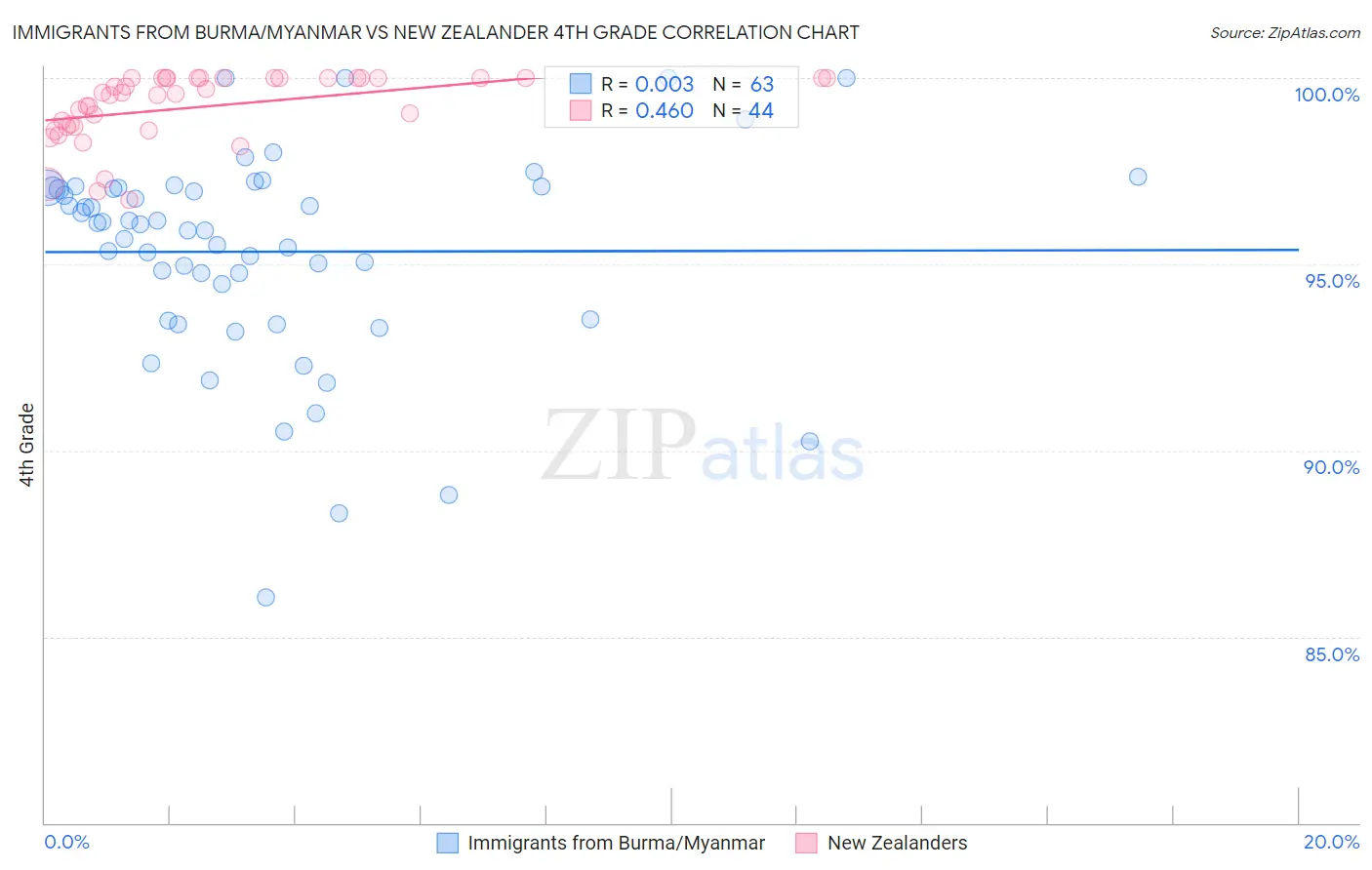 Immigrants from Burma/Myanmar vs New Zealander 4th Grade