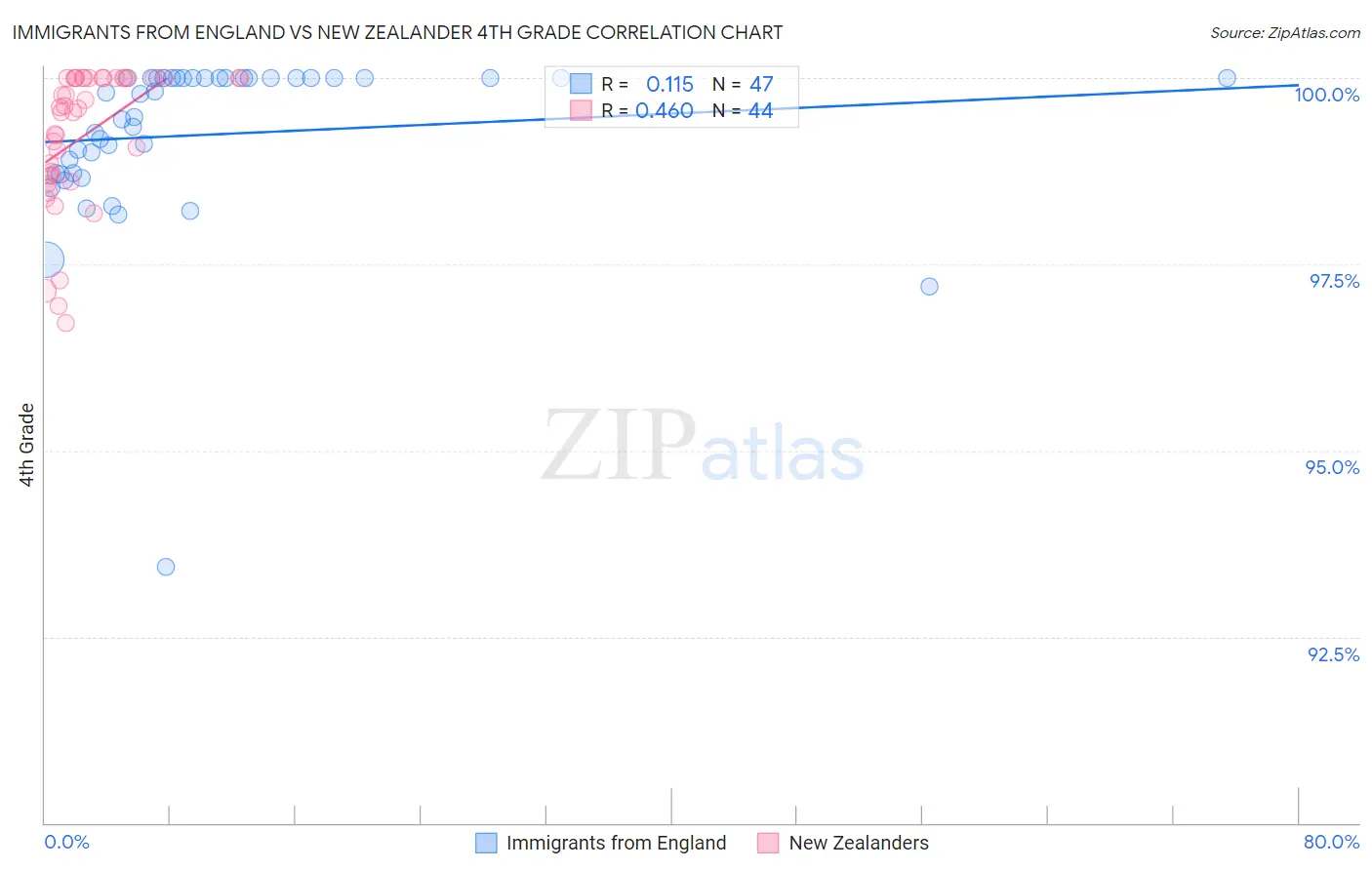Immigrants from England vs New Zealander 4th Grade