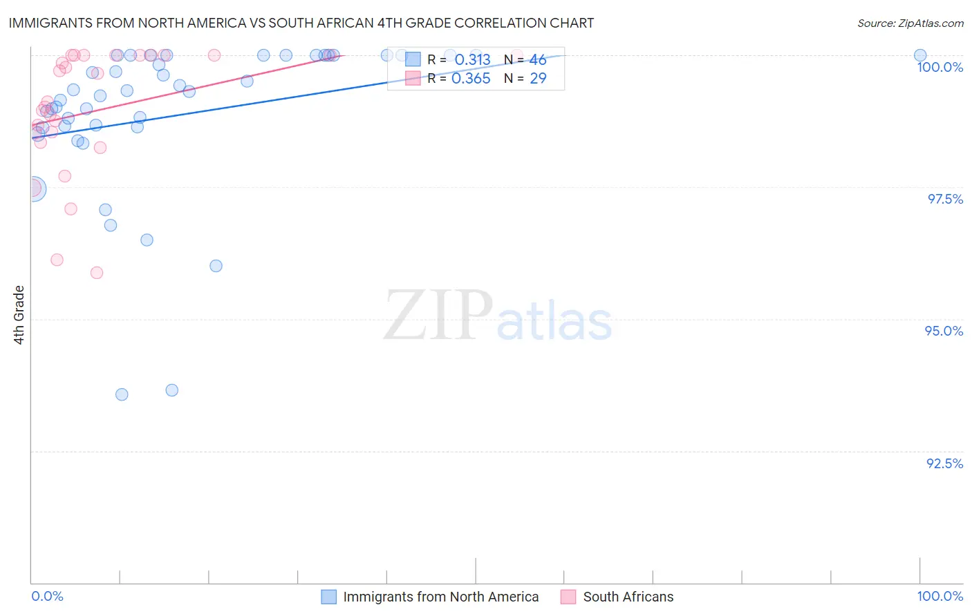 Immigrants from North America vs South African 4th Grade