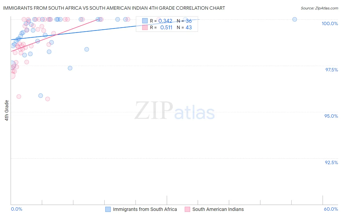 Immigrants from South Africa vs South American Indian 4th Grade