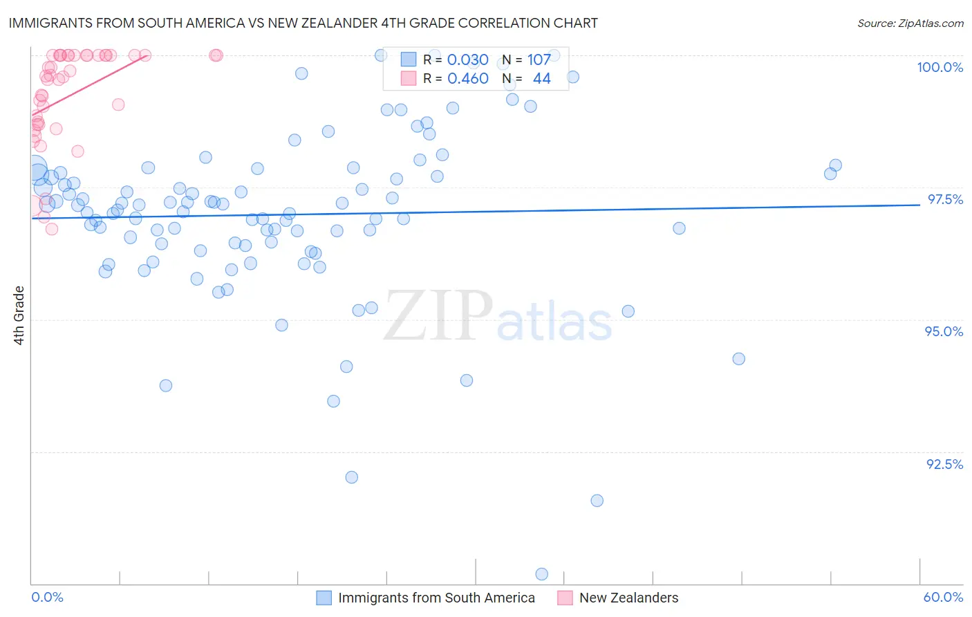 Immigrants from South America vs New Zealander 4th Grade