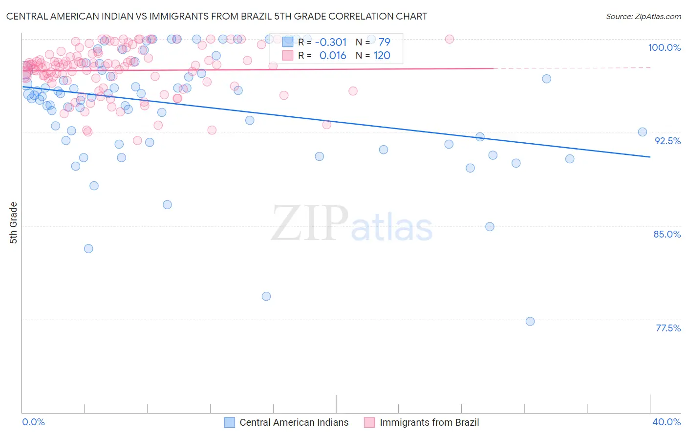 Central American Indian vs Immigrants from Brazil 5th Grade