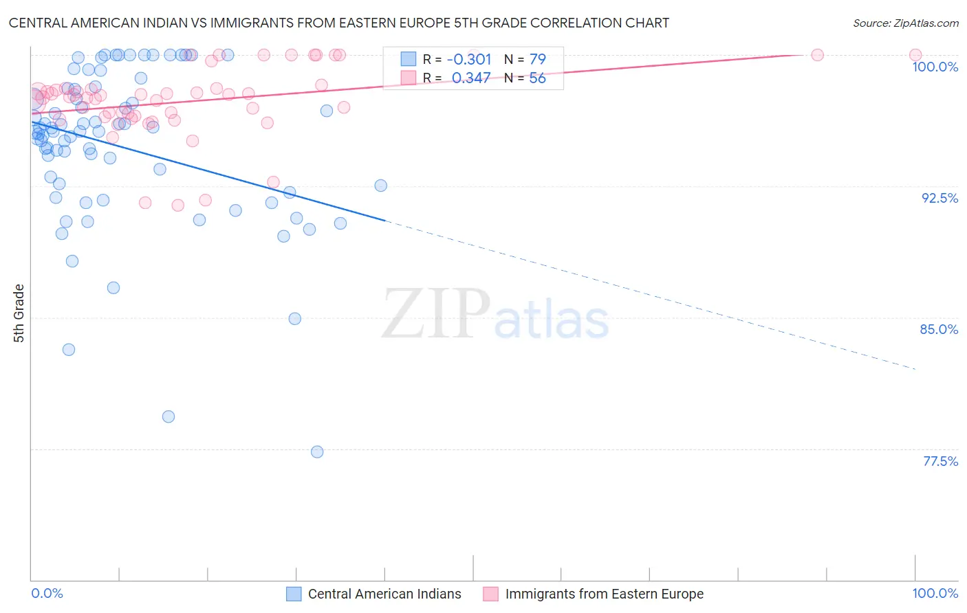 Central American Indian vs Immigrants from Eastern Europe 5th Grade