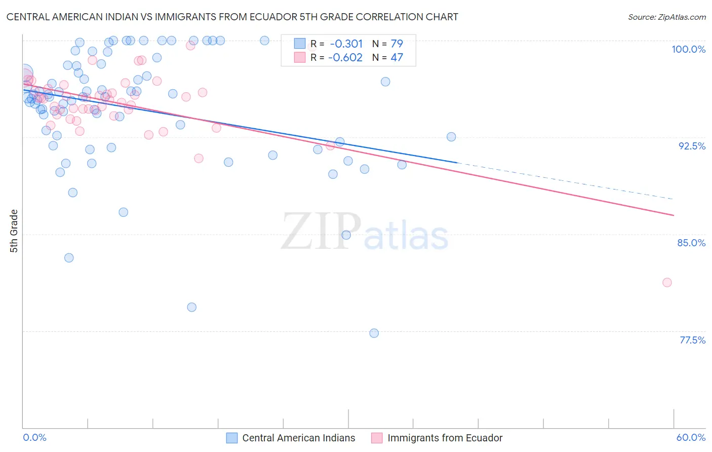 Central American Indian vs Immigrants from Ecuador 5th Grade