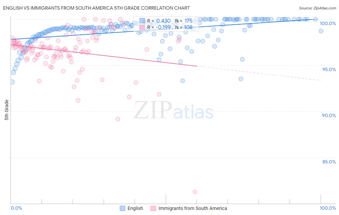 English vs Immigrants from South America 5th Grade