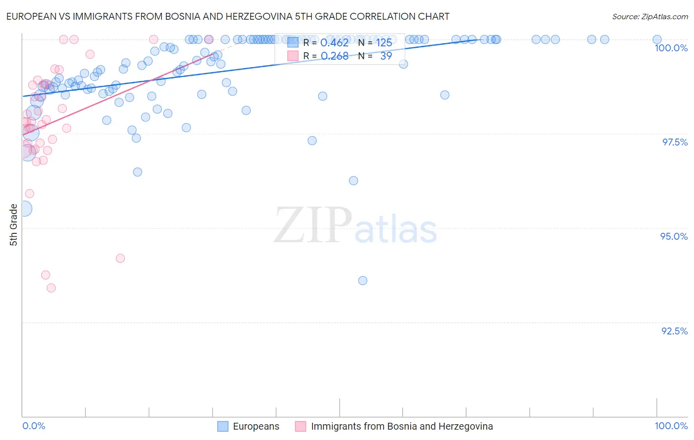 European vs Immigrants from Bosnia and Herzegovina 5th Grade