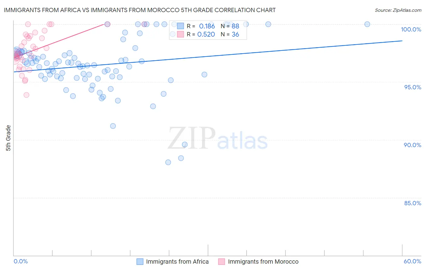 Immigrants from Africa vs Immigrants from Morocco 5th Grade