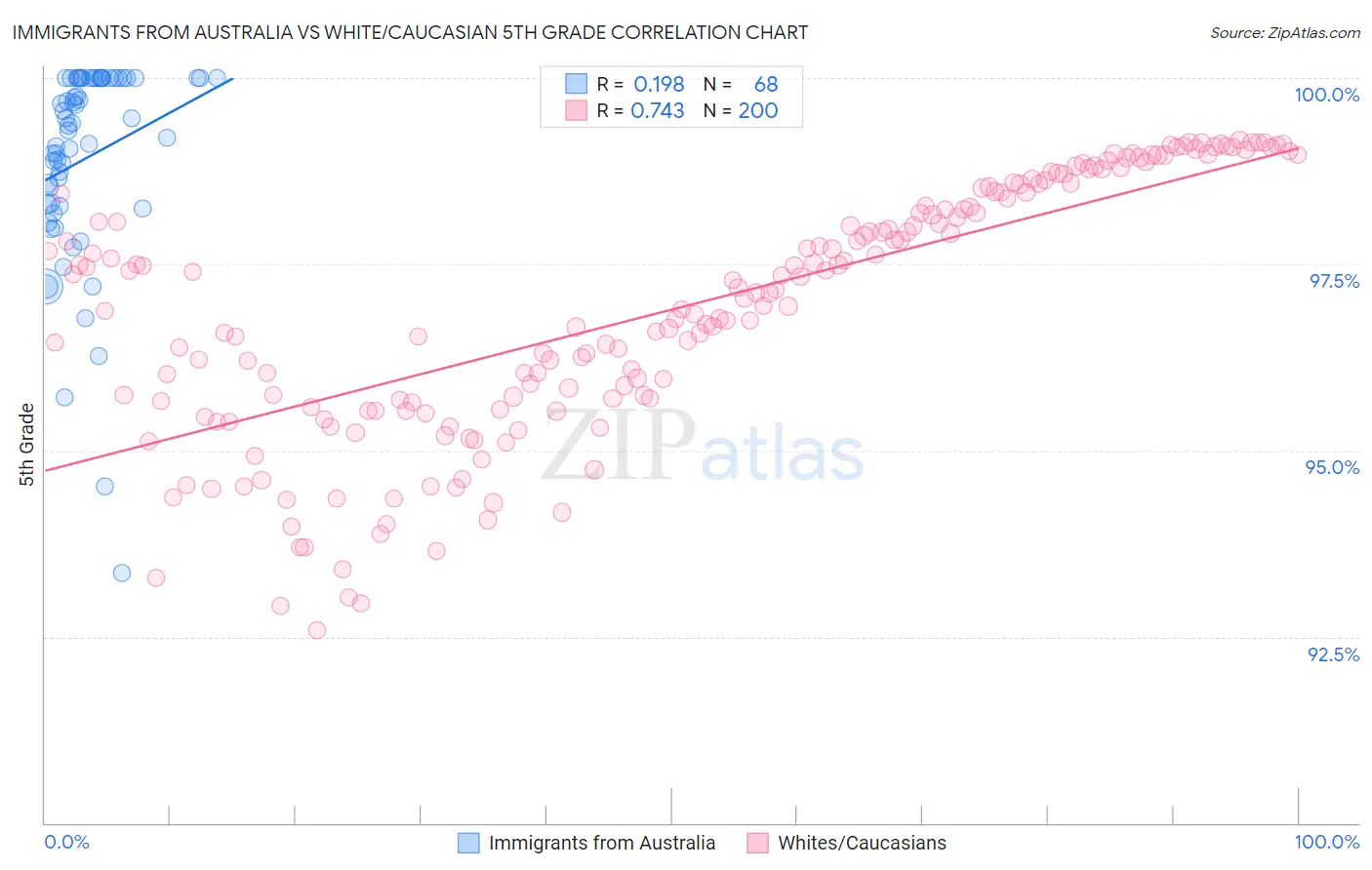 Immigrants from Australia vs White/Caucasian 5th Grade