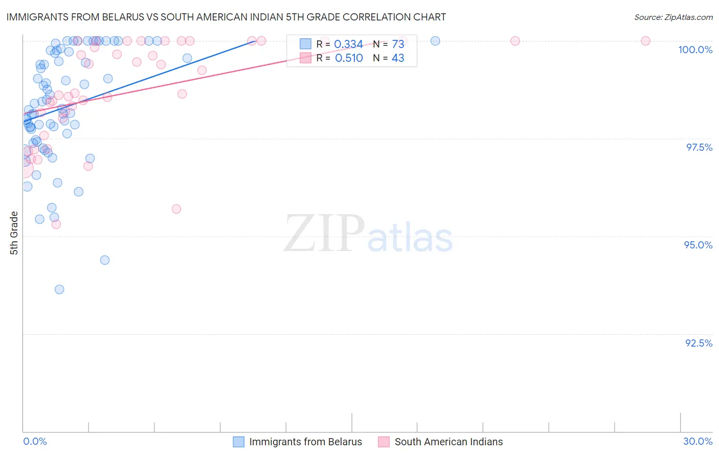 Immigrants from Belarus vs South American Indian 5th Grade