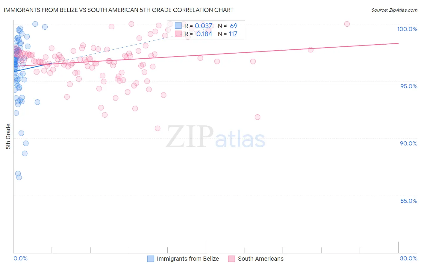 Immigrants from Belize vs South American 5th Grade