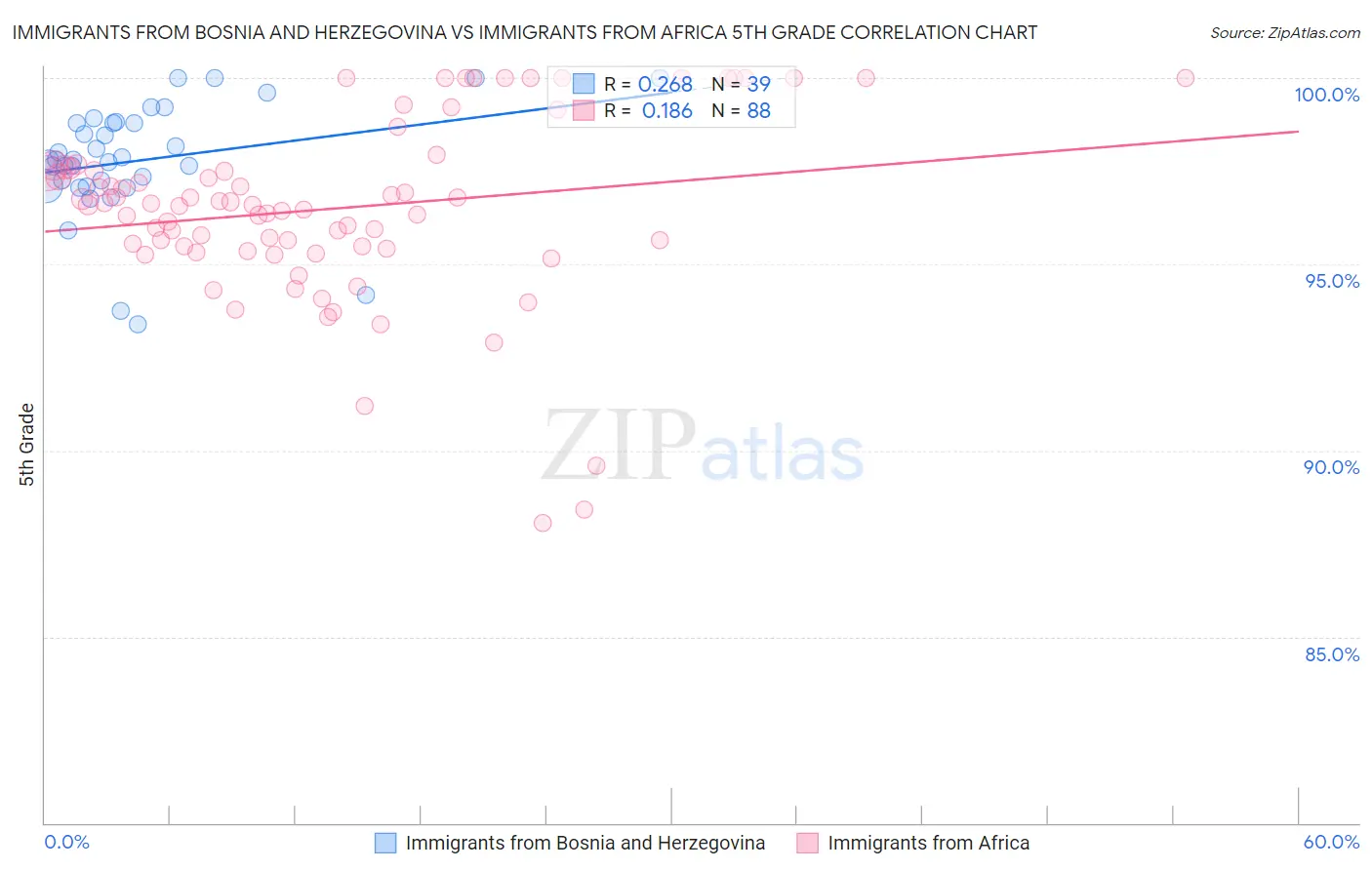 Immigrants from Bosnia and Herzegovina vs Immigrants from Africa 5th Grade