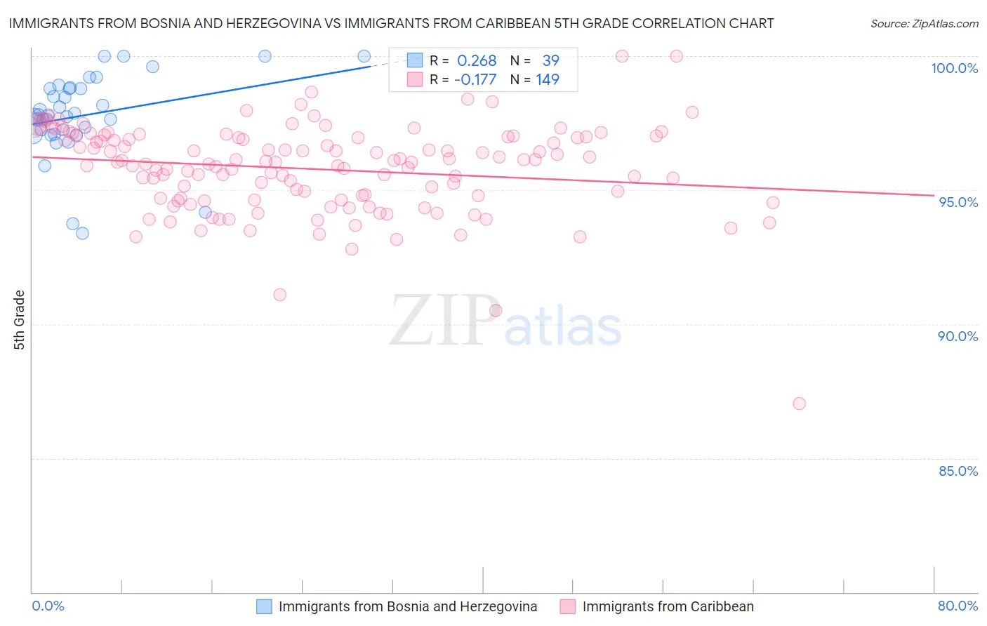 Immigrants from Bosnia and Herzegovina vs Immigrants from Caribbean 5th Grade