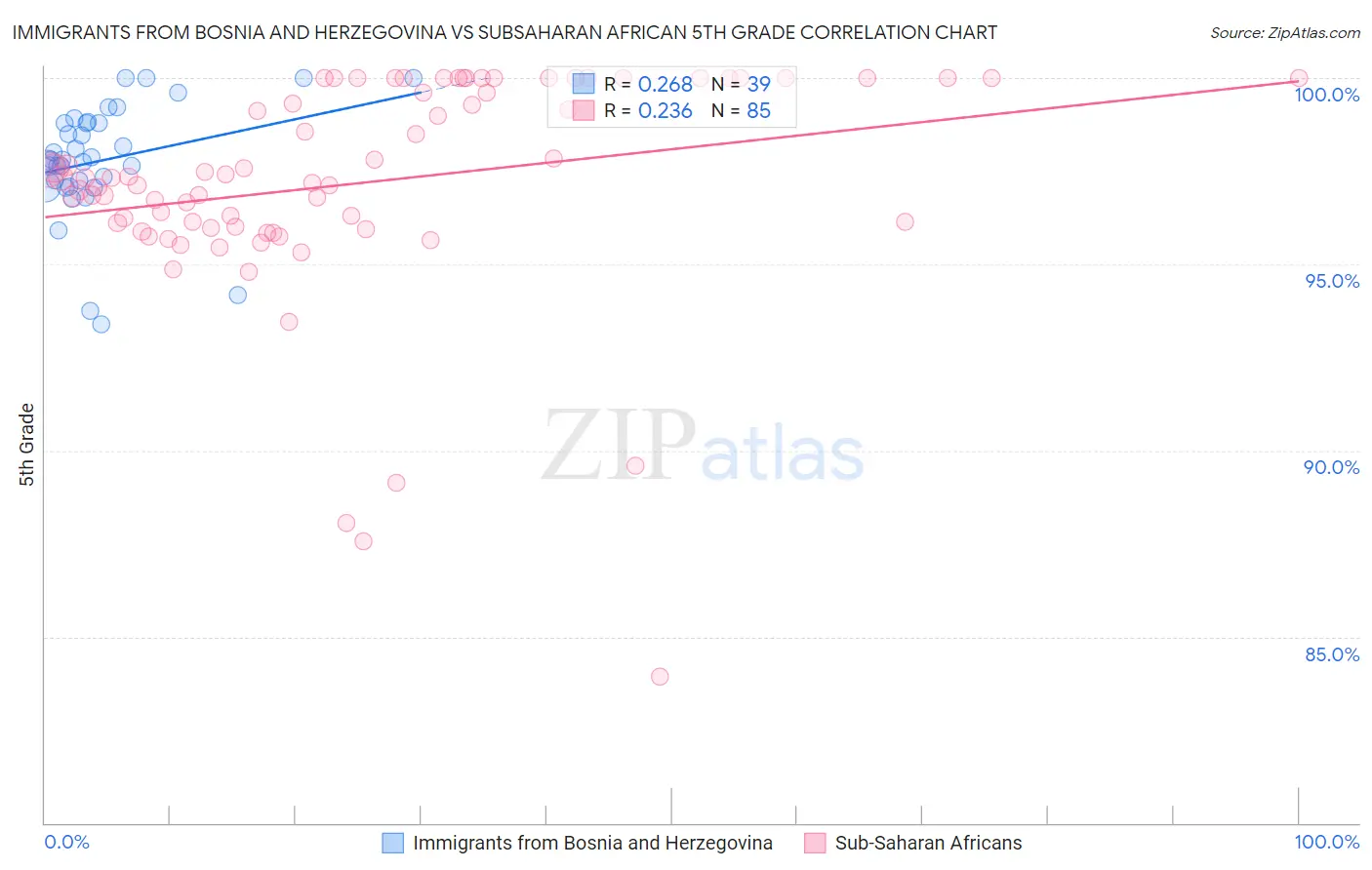 Immigrants from Bosnia and Herzegovina vs Subsaharan African 5th Grade