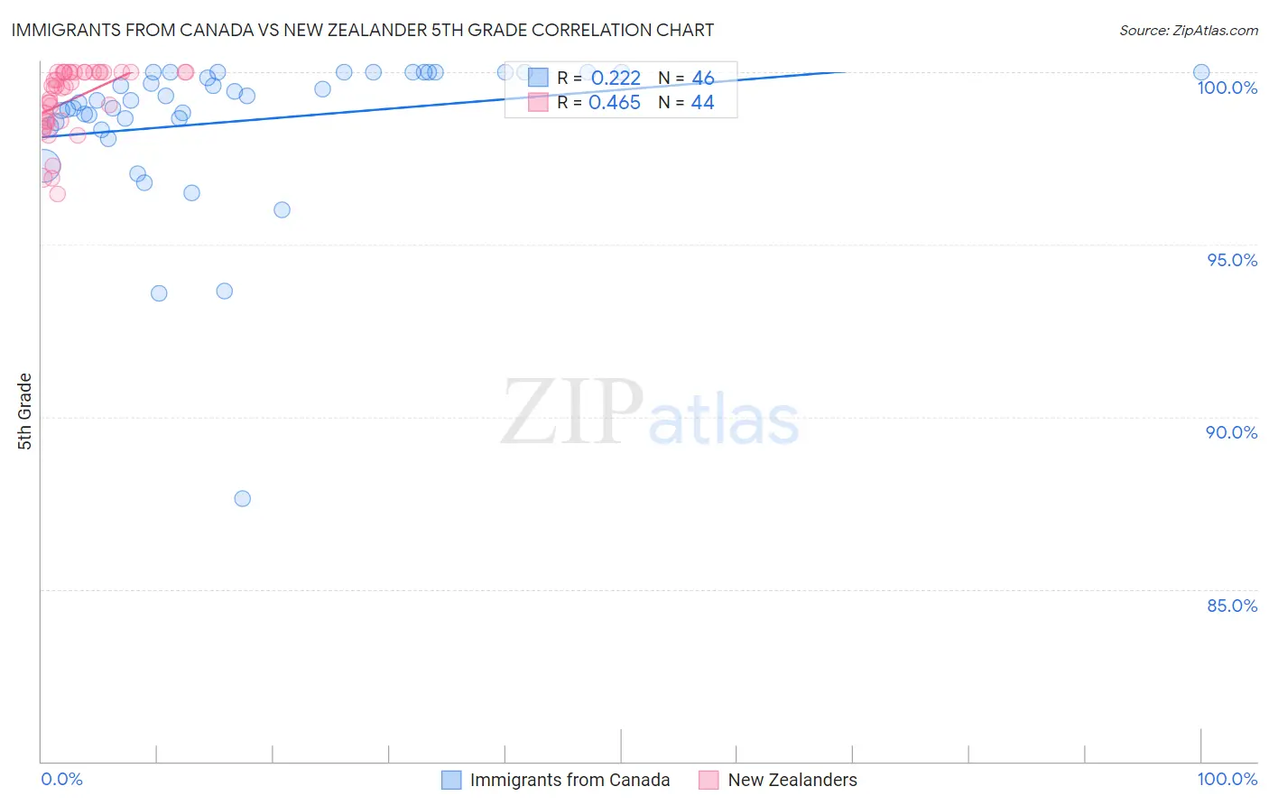 Immigrants from Canada vs New Zealander 5th Grade