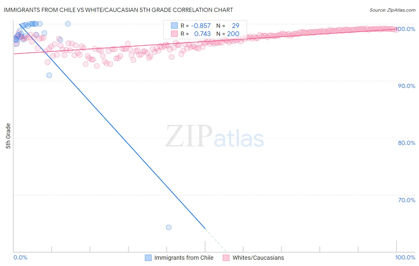 Immigrants from Chile vs White/Caucasian 5th Grade