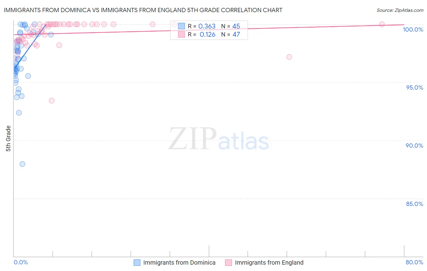 Immigrants from Dominica vs Immigrants from England 5th Grade