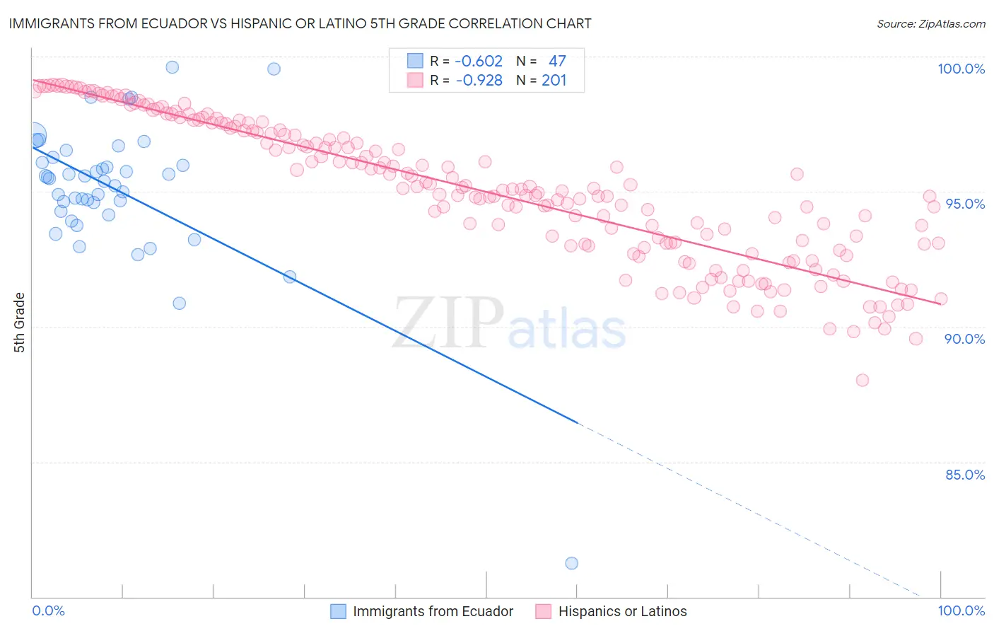 Immigrants from Ecuador vs Hispanic or Latino 5th Grade