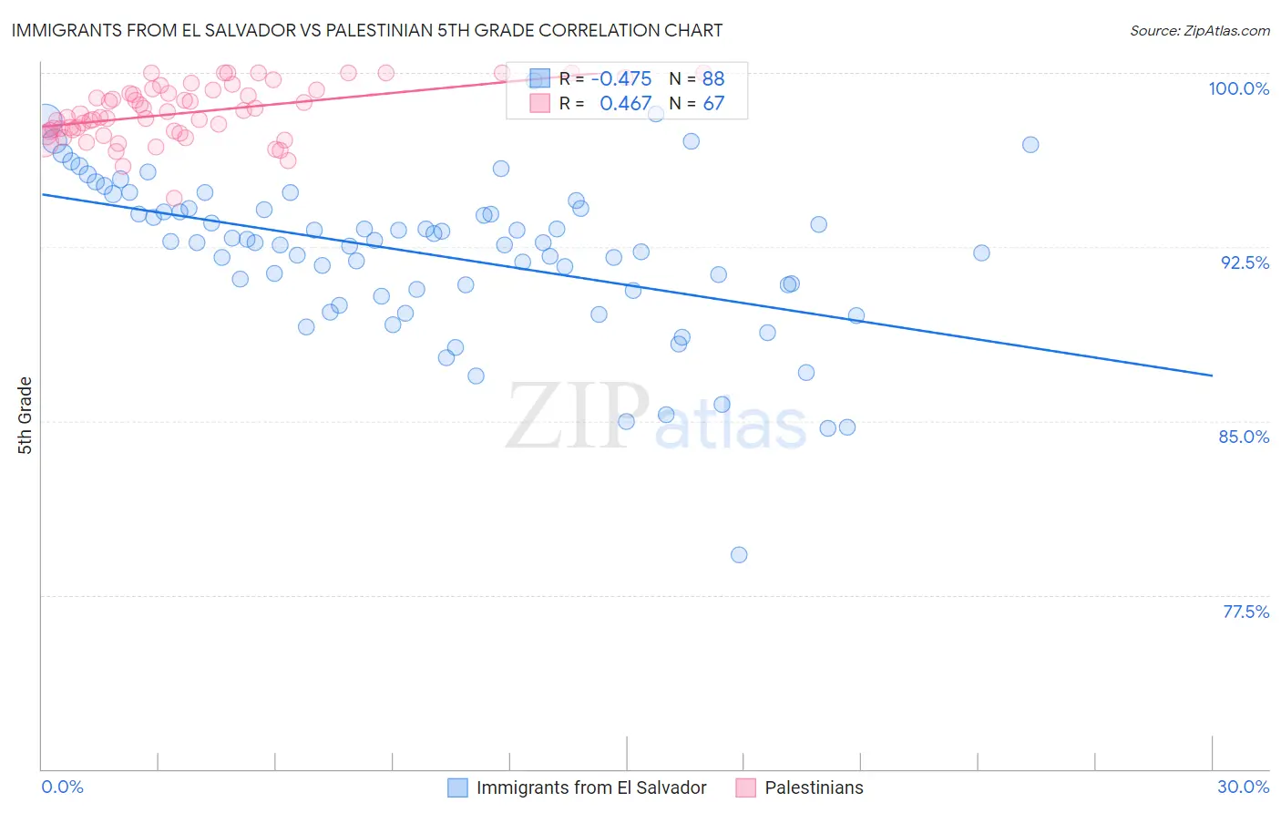 Immigrants from El Salvador vs Palestinian 5th Grade