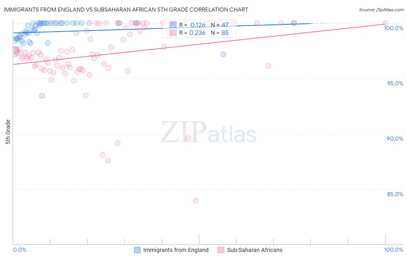 Immigrants from England vs Subsaharan African 5th Grade