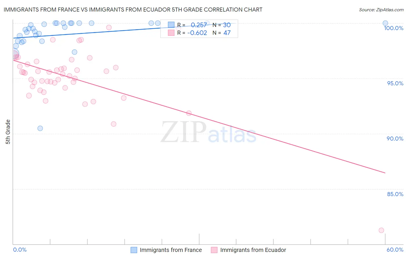 Immigrants from France vs Immigrants from Ecuador 5th Grade