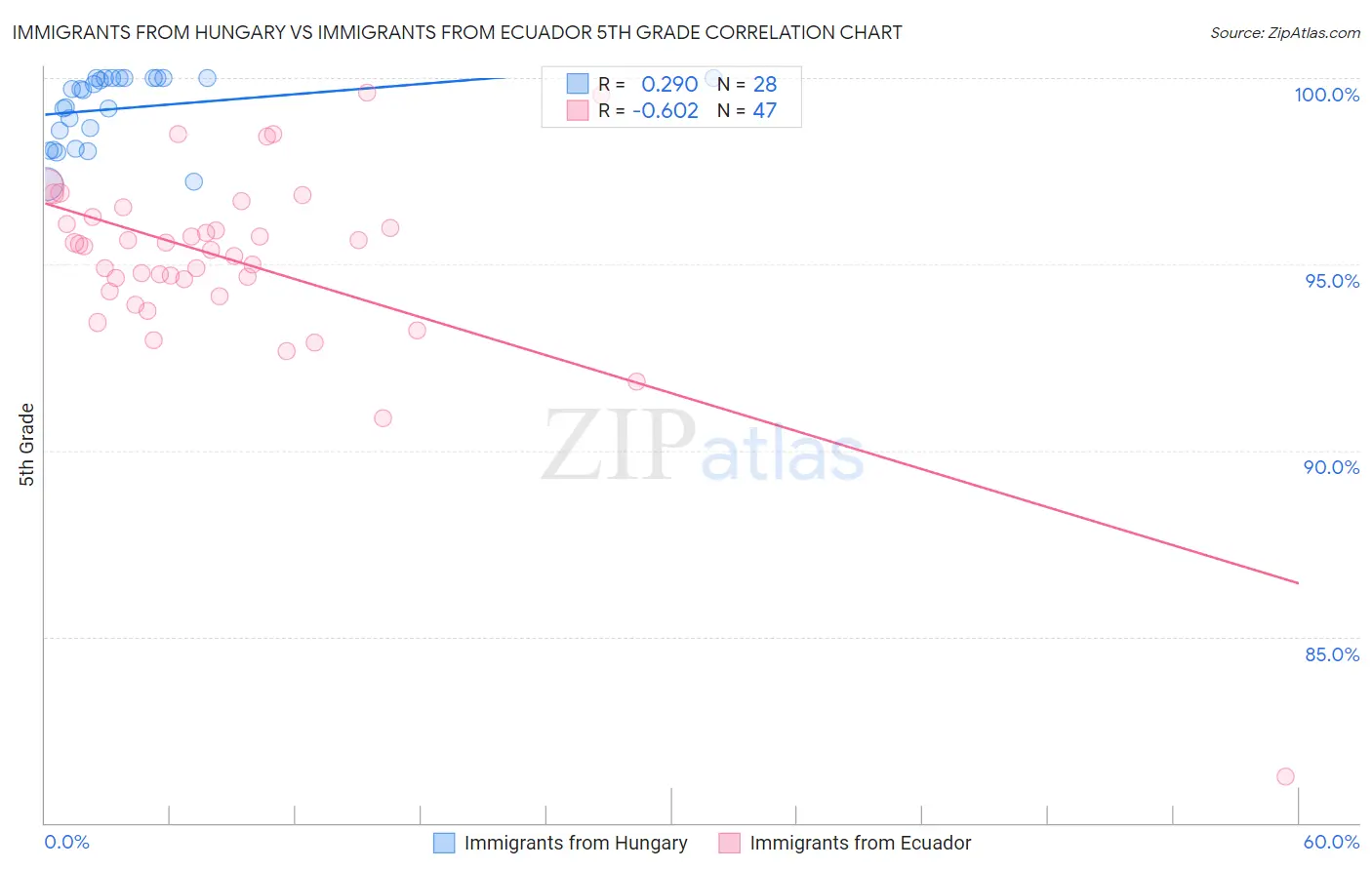 Immigrants from Hungary vs Immigrants from Ecuador 5th Grade
