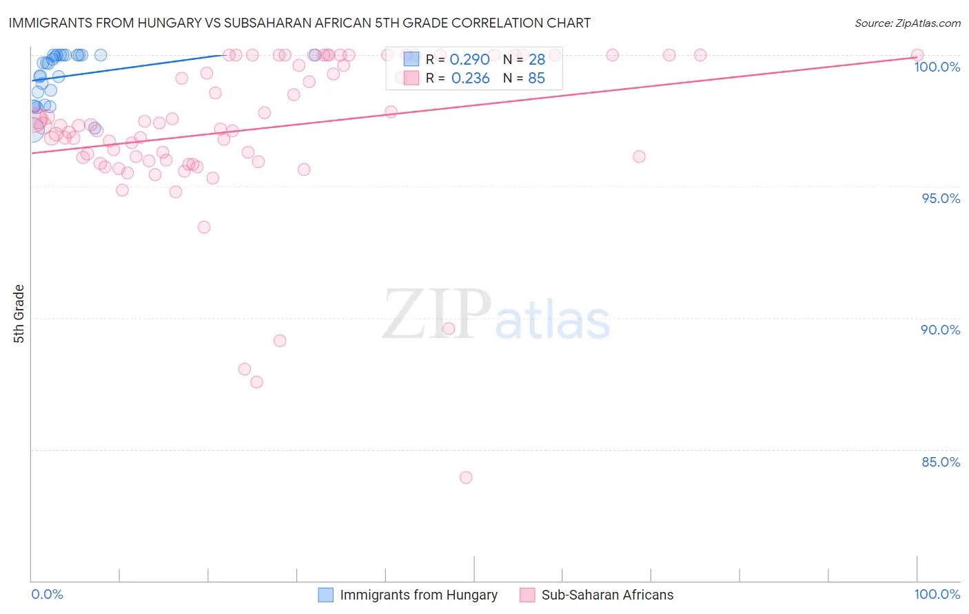 Immigrants from Hungary vs Subsaharan African 5th Grade