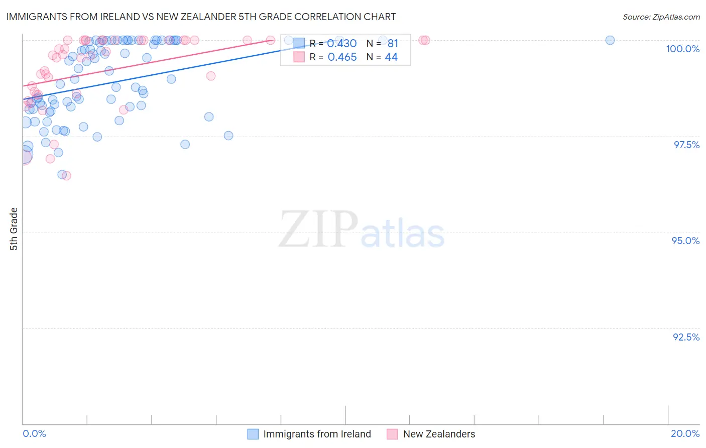 Immigrants from Ireland vs New Zealander 5th Grade