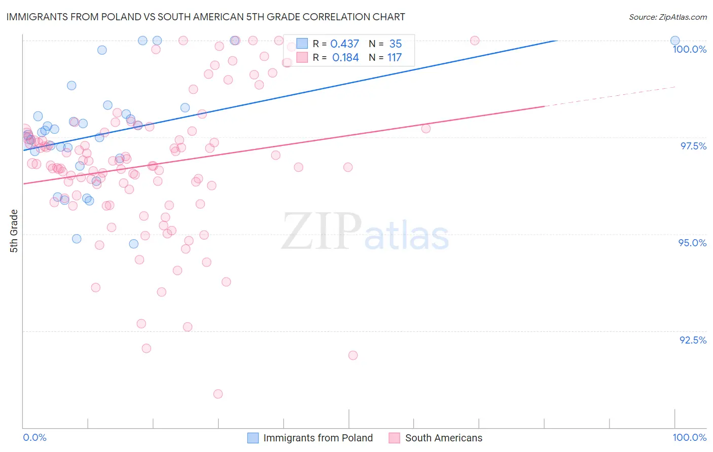 Immigrants from Poland vs South American 5th Grade