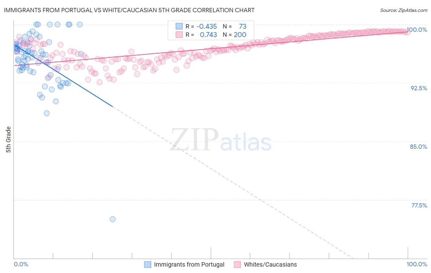Immigrants from Portugal vs White/Caucasian 5th Grade