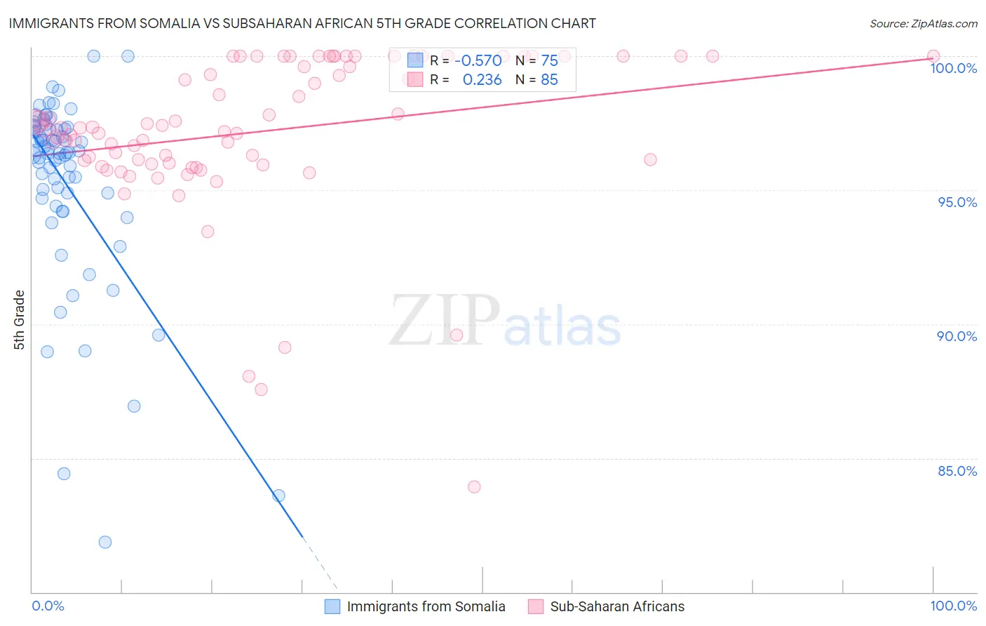 Immigrants from Somalia vs Subsaharan African 5th Grade