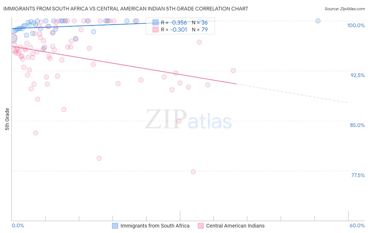 Immigrants from South Africa vs Central American Indian 5th Grade