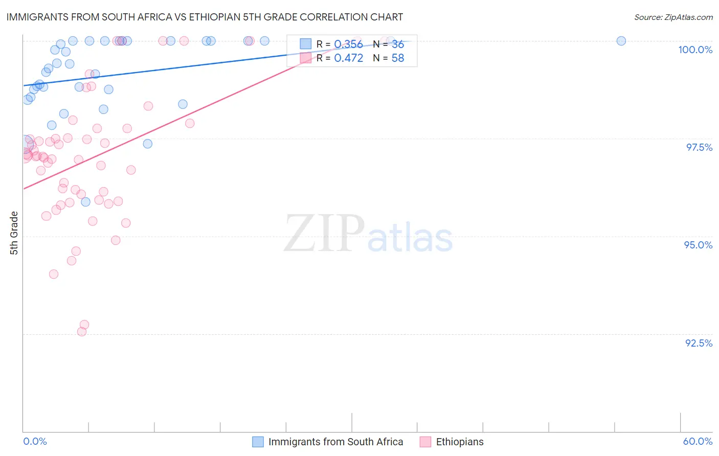 Immigrants from South Africa vs Ethiopian 5th Grade