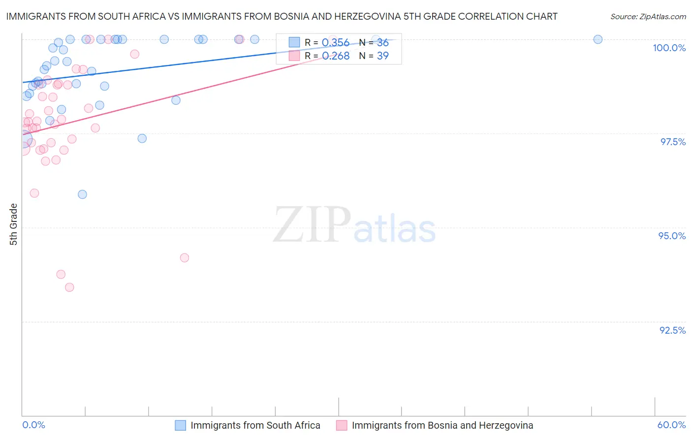 Immigrants from South Africa vs Immigrants from Bosnia and Herzegovina 5th Grade