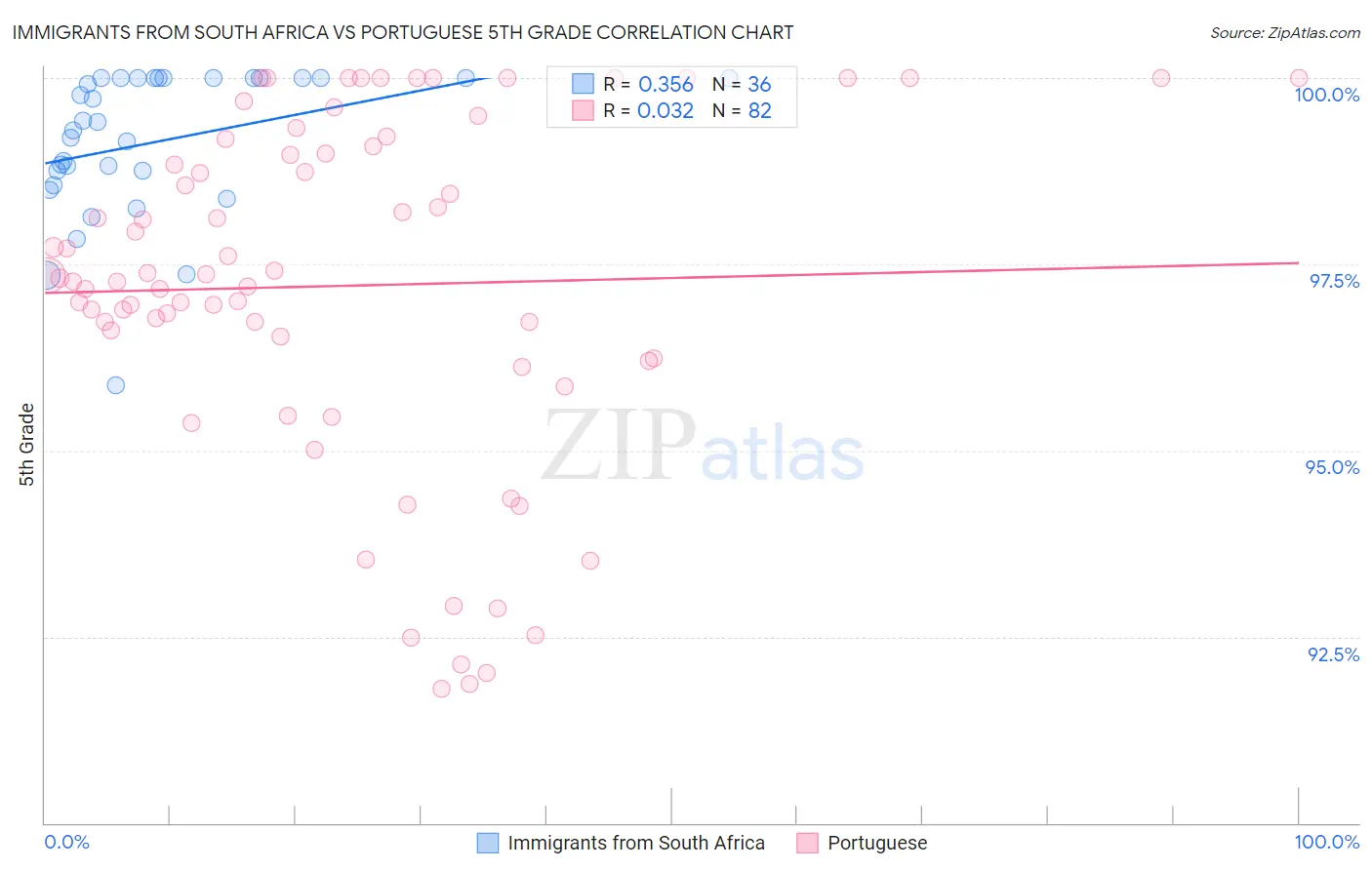 Immigrants from South Africa vs Portuguese 5th Grade